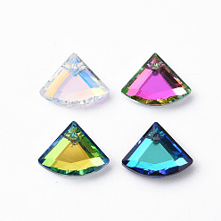 Mixed Color Electroplated Glass Charms, Silver Plated Bottom, Faceted, Fan, Mixed Color, 10x12x3mm, Hole: 0.9mm, about 60pcs/board, 5board/box