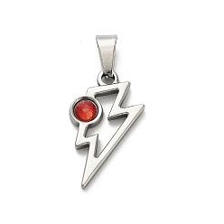Рубин 304 подвески из нержавеющей стали, со стразами, удар молнии, цвет нержавеющей стали, рубин, 22x13.5x3 мм, отверстие : 7x3 мм