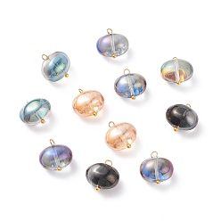 Couleur Mélangete Galvanoplastie pendentifs en perles de verre, avec tête sphérique en laiton, ovale, couleur mixte, 15~15.5x14x10mm, Trou: 1.5~2.2mm