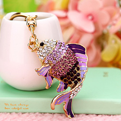 Every year there are purple fish Sparkling Diamond Fox Car Keychain Women's Bag Charm Metal Keyring Gift