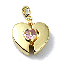 Бледно-Розовый Подвески из латуни с покрытием из настоящего золота 18k, с кубического циркония, долговечный, без свинца и без кадмия, сердце, розовый жемчуг, 21x18.5x7.5 мм, отверстие : 4 мм
