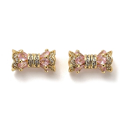 Pink Micro en laiton pavent des perles cubes de zircone, réel 18 k plaqué or, rose, 16x8mm, Trou: 1.6mm