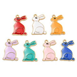 Mixed Color Alloy Pendants, with Enamel, Golden, Cadmium Free & Nickel Free & Lead Free, Rabbit Charms, Mixed Color, 25x17.5x2.5mm, Hole: 1.6mm