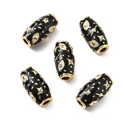 Черный Бусины из микрофибры из рисовой латуни с кубическим цирконием, с эмалью, стойки покрытие, без кадмия и без свинца, долговечный, реальный 18 k позолоченный, чёрные, 20x10.5 мм, отверстие : 3.5 мм