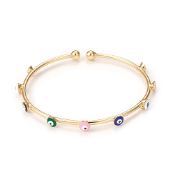 Colorful Rack Plating Brass Cuff Bangles, Enamel Evil Eye Bangles for Women Men, Real 18K Gold Plated, Long-Lasting Plated, Cadmium Free & Lead Free, Colorful, Inner Diameter: 2 inch(5.2cm)