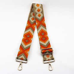 Orange Red Ethnic Style Cotton Jacquard Adjustable Wide Shoulder Strap, with Swivel Clasps, for Bag Replacement Accessories, Light Gold, Orange Red, 80~130x5cm