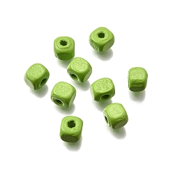 Зелено-Желтый Спрей окрашены деревянные бусины, квадратный, зеленый желтый, 6x6x6 мм, отверстие : 1.6~2 мм
