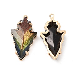 Jet Brown Flare K9 Glass Pendants, with Light Gold Brass Finding, Arrow Charms, Jet Brown Flare, 30x16.5x6mm, Hole: 1.4mm