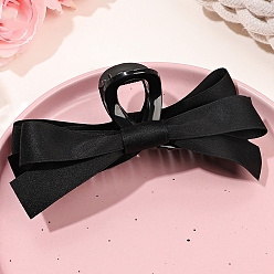 Black Bowknot Ribbon Claw Hair Clips for Women, with Plastic Findings, Black, 60x152mm