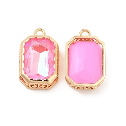 Rose K9 Glass Pendants, with Light Gold Brass Finding, Rectangle Charms, Rose, 19x12x5mm, Hole: 1.8mm