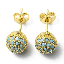 Light Azore Rhinestone Disco Ball Stud Earrings, Real 18K Gold Plated Brass Jewelry for Women, Lead Free & Cadmium Free, Real 18K Gold Plated, 19~20x8mm, Pin: 0.7mm