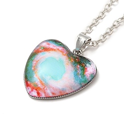 Medium Turquoise Glass Heart with Cloud Pendant Necklace, Platinum Alloy Jewelry for Women, Medium Turquoise, 20.24 inch(51.4cm)