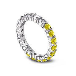 Yellow Rhodium Plated 925 Sterling Silver Micro Pave Cubic Zirconia Finger Ring for Women, Real Platinum Plated, Yellow, 3mm, US Size 7(17.3mm)