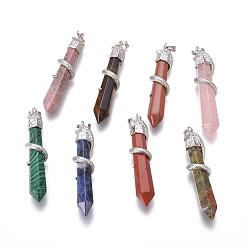 Mixed Stone Gemstone Big Pendants, with Brass Findings, Snake with Diamond, Platinum Metal Color, Natural & Synthetic Mixed Stone, 60x12mm, Hole: 5x7mm