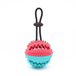 Light Coral Bumpy TPR Rubber Dog IQ Treat Round Ball, Pet Food Dispenser with Hanging Rope, Leaky Slow Feeder, Dog Chew Teether Toy, Light Coral, 116x58mm