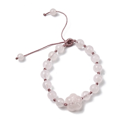 Розовый Кварц Регулируемые плетеные браслеты из натуральных бусин розового кварца для женщин, роза, внутренний диаметр: 2-1/4~2-1/2 дюйм (5.8~6.5 см)