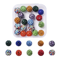 Mixed Color 20Pcs Pave Disco Ball Beads, Polymer Clay Rhinestone Beads, Round, Mixed Color, PP13(1.9~2mm), 6 Rows Rhinestone, 10mm, Hole: 1.5mm