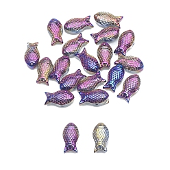 Magenta Rainbow Plated Electroplate Glass Beads, Fish, Magenta, 15x8x5mm, Hole: 1.2mm, 30pcs/bag