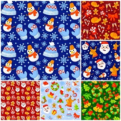 Mixed Color Cotton Fabric Christmas Fabric Bundles, Sewing Fabric Christmas Printing Quilting Fabric Patterns, for DIY Craft Christmas Party Supplies, Square, Snowman Pattern, 25x25cm, 6pcs/set