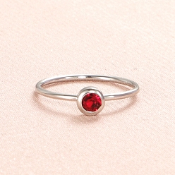 Medium Violet Red Glass Birthstone Style Diamond Finger Ring, Stainless Steel Ring, Medium Violet Red, Inner Diameter: 16.8mm