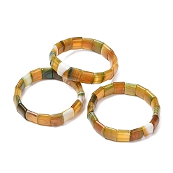Goldenrod Square Natural Banded Agate(Dyed & Heated) Beaded Stretch Bracelets for Women Men, Goldenrod, Inner Diameter: 2.30 inch(5.85cm)