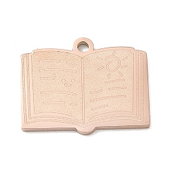 Rose Gold 304 Stainless Steel Pendants, Book Charms, Polishing, Ion Plating(IP), Rose Gold, 18x22x1.5mm, Hole: 1.9mm