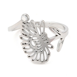 Нержавеющая Сталь Цвет 304 нержавеющая сталь с регулируемыми кольцами из циркония, Цветок рождения, ноябрь-хризантема, цвет нержавеющей стали, 1.5~15.5 мм, внутренний диаметр: 16.6 мм