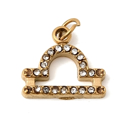 Весы 304 прелести нержавеющей стали, со стразами, ионное покрытие (ip), золотые, Весы, 11x12.5x2 мм, Перейти кольцо: 4x0.8 мм, внутренний диаметр: 3 мм