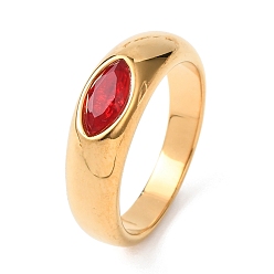 Красный 304 из нержавеющей стали кольца перста широкополосного, лошадиный глаз , со стеклом, ионное покрытие (ip), золотые, красные, Размер 7, 4~7 мм, размер США 7 1/4 (17.5 мм)