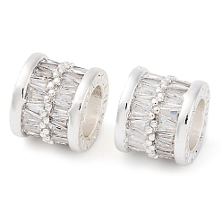 Серебро Латунь микропаве прозрачный кубический цирконий европейский бисер, бусины с большим отверстием, колонка, долговечный, серебряные, 11.5x9.5 мм, отверстие : 7 мм
