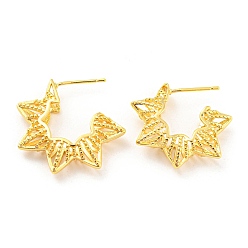 Real 18K Gold Plated Rack Plating Brass Star Stud Earrings, Half Hoop Earrings, Long-Lasting Plated, Lead Free & Cadmium Free, Real 18K Gold Plated, 25x5.5mm
