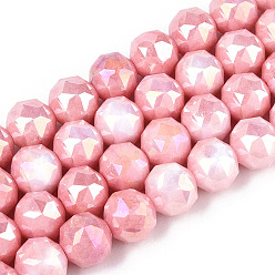 Светло-Коралловый Антикоррозийные гальванические стеклянные бусины, имитация драгоценных камней, круглые, с покрытием AB цвета, граненые, два тона, свет коралловый, 9.5~10.2 мм, отверстие : 1.2 мм, около 55~57 шт / нитка, 14.17~14.96'' (36~38 см)