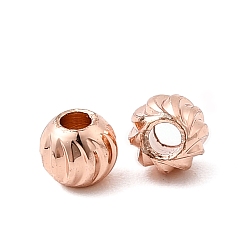 Розовое Золото Рифленые круглые латунные бусины, долговечный, стойки покрытие, без свинца и без кадмия, розовое золото , 4x3 мм, отверстие : 1.5 мм