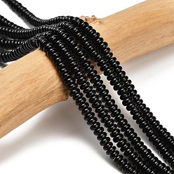 Black Onyx Brins de perles d'onyx noir naturel, teints et chauffée, rondelle, 4x1.5mm, Trou: 0.7mm, Environ 155 pcs/chapelet, 14.96'' (38 cm)
