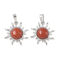 Красный Камень Природные красной яшмы подвески, латунные солнечные подвески, стойки покрытие, платина, без кадмия и без свинца, 23x22.5x5.5 мм, отверстие : 7.5x4.5 мм