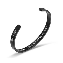 Black Stainless Steel Cuff Bangle for Women, Arrow with Word Pattern, Black, Inner Diameter: 2-1/2 inch(6.4cm)
