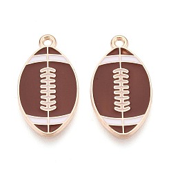 Кокосово-Коричневый Подвески из эмали и сплава, регби прелести, золотые, кокосового коричневый, 25x13.5x1 мм, отверстие : 1.6 мм