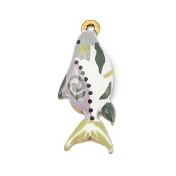 Темный Морско-зеленый Печатные 304 подвески из нержавеющей стали, рыба, вакуумное покрытие pvd, реальный 18 k позолоченный, темно-зеленый, 28x11.5x2.5 мм, отверстие : 1 мм