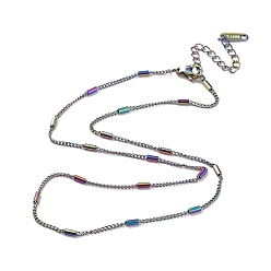Rainbow Color Ion Plating(IP) 304 Stainless Steel Column Beaded Curb Chains, Satellite Chain Necklace, Rainbow Color, 15.75~16.34 inch(40~41.5cm)