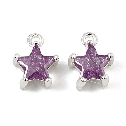 Фиолетовый Латунные микро проложить кубического циркония прелести, звезда, 925 серебро покрытием, фиолетовые, 9.5x7.5x4.5 мм, отверстие : 1.2 мм