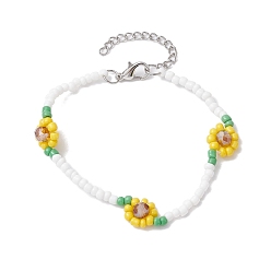 Or Bracelets de perles de graines de verre de fleur pour les femmes, or, 7-1/8 pouce (18 cm)