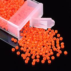Rouge Orange Perles de verre mgb matsuno, perles de rocaille japonais, 12/0 verre opaque trous ronds perles rocailles de semences, rouge-orange, 2x1mm, trou: 0.5 mm, environ 900 pcs / boîte, poids net: environ 10 g / boîte