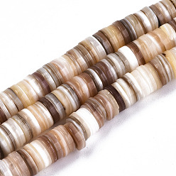 Wheat Natural Freshwater Shell Beads Strands, Disc/Flat Round, Heishi Beads, Shell Shards, Wheat, 7~8x0.5~2.5mm, Hole: 0.8mm, about 204pcs/Strand, 15.16 inch(38.5cm)