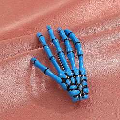 Deep Sky Blue Acrylic Alligator Hair Clips, Gothic Halloween Skeleton Hand Hair Accessories for Women, with Iron Findings, Deep Sky Blue, 70x40mm