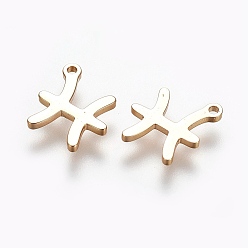 Pisces 304 Stainless Steel Charms, Constellation/Zodiac Sign, Real 18K Gold Plated, Pisces, 9.5x8.5x1mm, Hole: 1mm