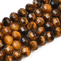 Тигровый глаз Природных тигровый глаз бисер нитей, круглые, граненые, 8~8.5x7.5 мм, отверстие : 1 мм, около 50 шт / нитка, 14.57'' (37 см)