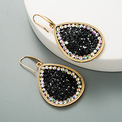 black Shimmering Leather Bohemian Earrings with Alloy Vintage Charm - Long Dangle Drop Style