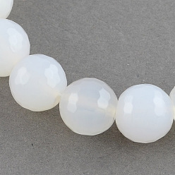 White Colored Natural Multi-Color Agate Beads Strands, Faceted Round, White, 8mm, Hole: 1mm, about 47~48pcs/strand, 14.1~14.6 inch
