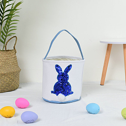 Blue Cloth Bunny Pattern Baskets with Glitter Sequins, Easter Eggs Hunt Basket, Gift Toys Carry Bucket Tote, Blue, 230x240mm