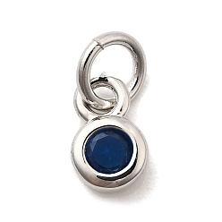 Синий Латунь прокладывает кубические циркониевые прелести, плоский круглый шарм, долговечный, без кадмия и без свинца, платина, с целью перехода в кольце, синие, 7.5x4.5x2 мм, отверстие : 3.5 мм